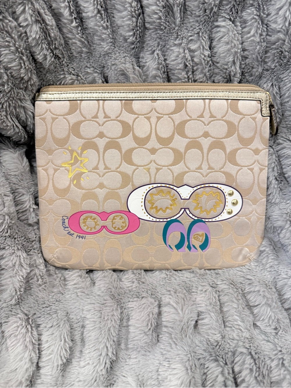 Coach Y2K Poppy Signature Canvas tablet bag with Pink, Blue and Gold Accents